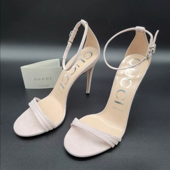 Gucci Suede Sandal Heel Kid Scamosciato LG pink size 39.5 - Picture 1 of 16